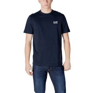 Ea7 Round Neck Cotton T-Shirt Men Blue Shirts